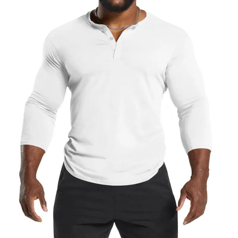 Men's Solid Color Henley Collar Long Sleeve Casual T-shirt 37325268Z sold by Manly