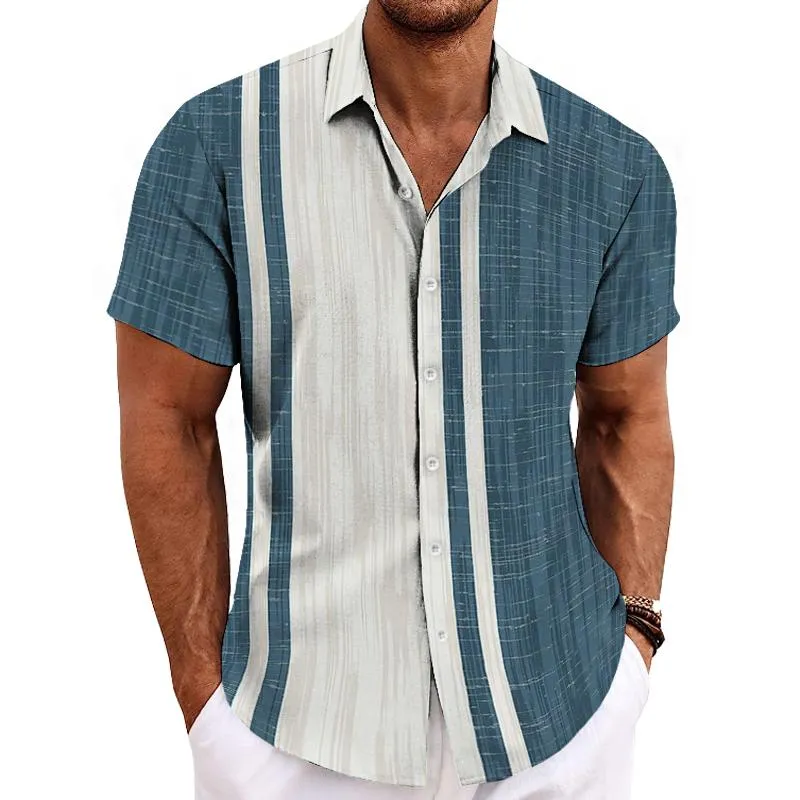 Men's Retro Color Block Print Short Sleeve Shirt 27221148TO sold by Manly