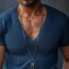 Men's Solid V Neck Short Sleeve Knit T-shirt 80245421Z sold by Manly