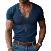 Men's Solid V Neck Short Sleeve Knit T-shirt 80245421Z sold by Manly