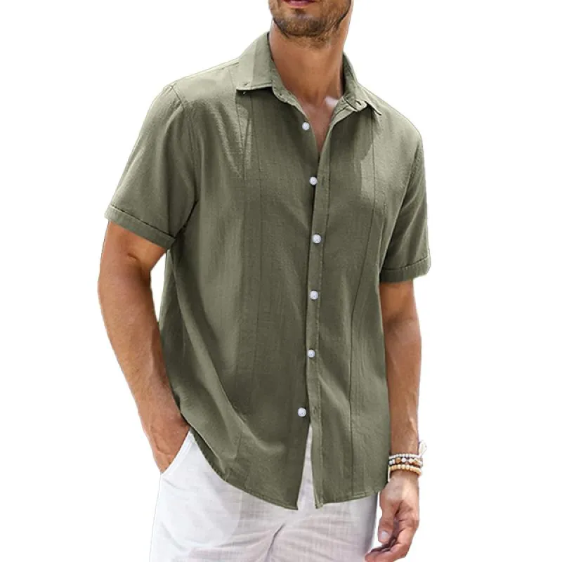 Men's Solid Lapel Short Sleeve Single Breasted Shirt 03294354Z sold by Manly