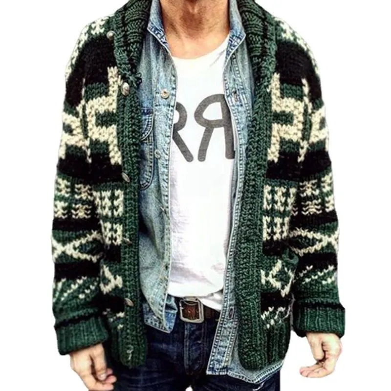 Men's Casual Lapel Long Sleeve Jacquard Knit Cardigan 57088164M sold by Manly