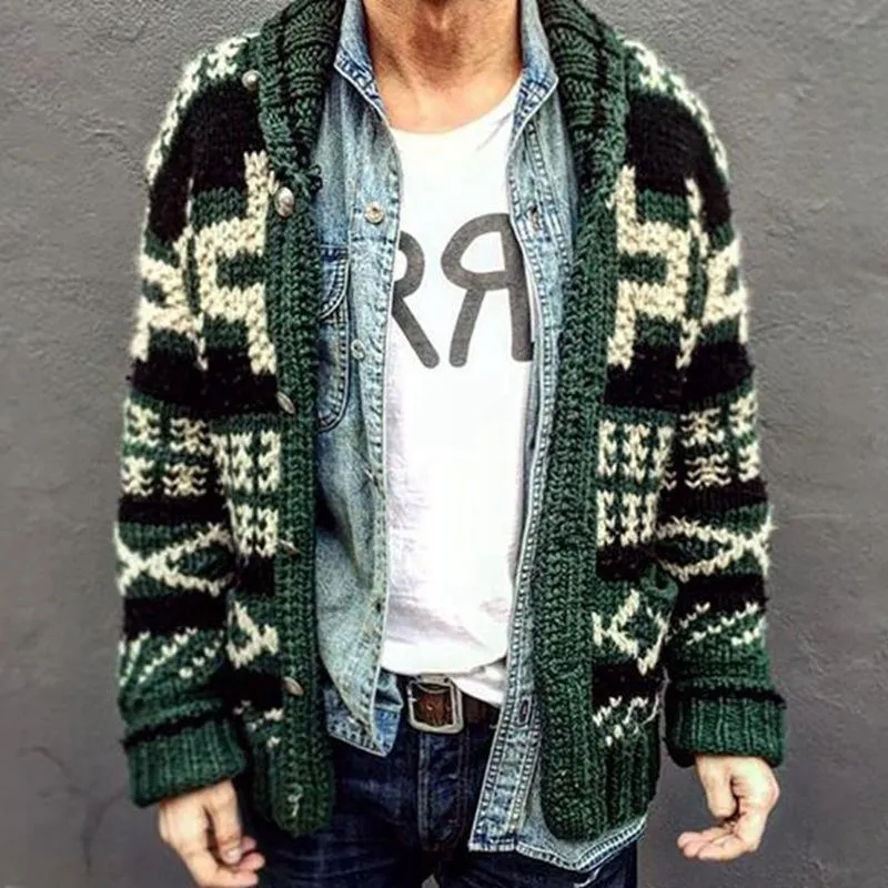 Men's Casual Lapel Long Sleeve Jacquard Knit Cardigan 57088164M sold by Manly product image thumbnail 2