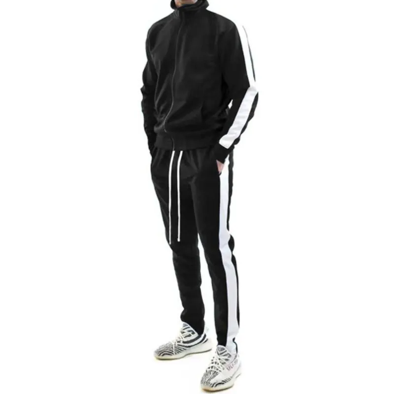 Men's Color Block Stand Collar Zipper Jacket Trousers Sports Casual Set 22280028Z sold by Manly