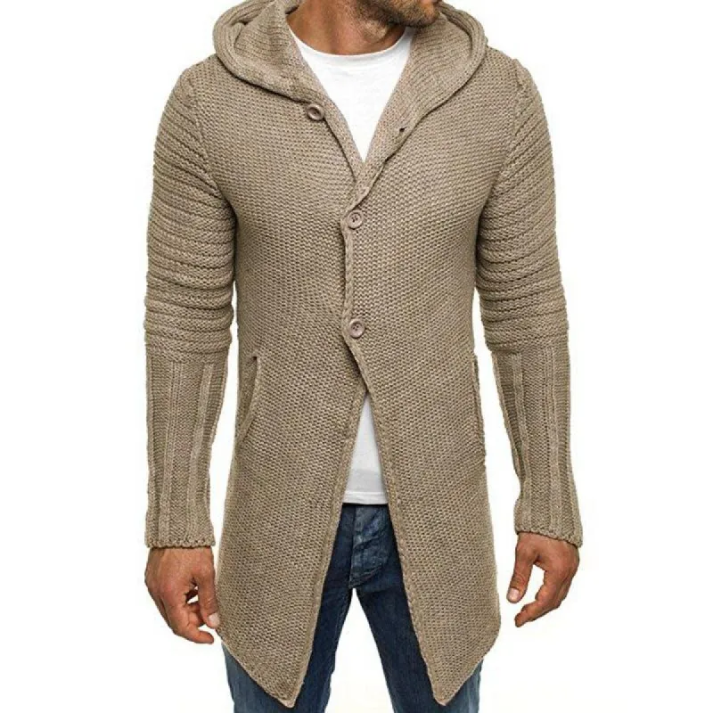 Men's Casual Hooded Single Breasted Long Sleeve Mid Length Knit Cardigan 90721661M sold by Manly