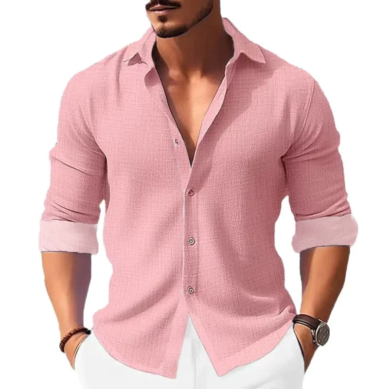 Men's Casual Solid Color Cuff Print Lapel Long Sleeve Shirt 63881171Y sold by Manly