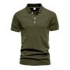 Men's Casual Solid Color Cotton Blended Lapel Short Sleeve Polo Shirt 54465759M sold by Manly