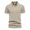 Men's Casual Solid Color Cotton Blended Lapel Short Sleeve Polo Shirt 54465759M sold by Manly