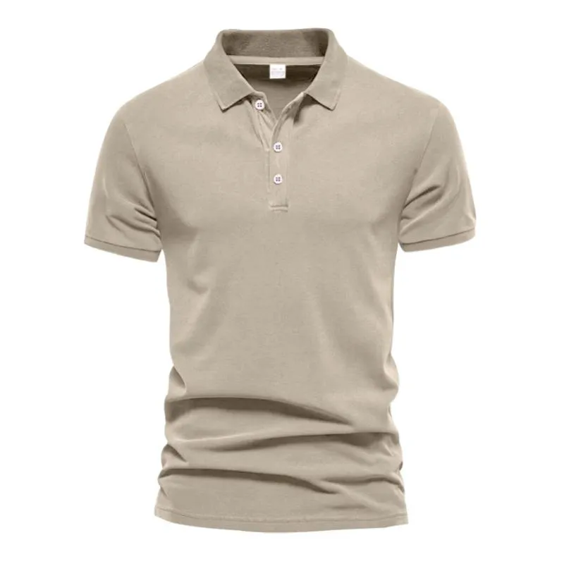 Men's Casual Solid Color Cotton Blended Lapel Short Sleeve Polo Shirt 54465759M sold by Manly product image thumbnail 4