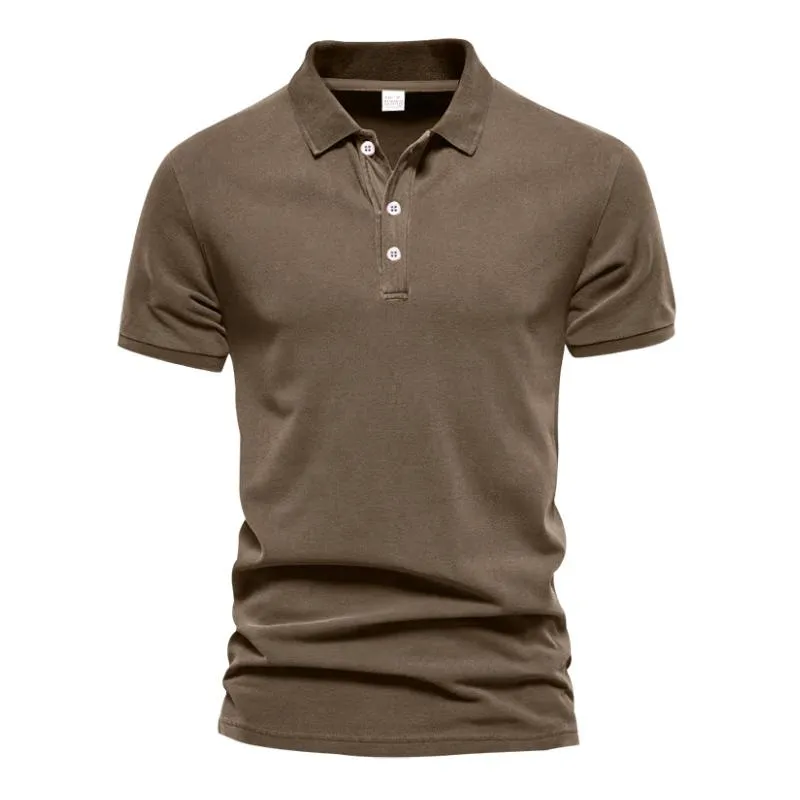 Men's Casual Solid Color Cotton Blended Lapel Short Sleeve Polo Shirt 54465759M sold by Manly