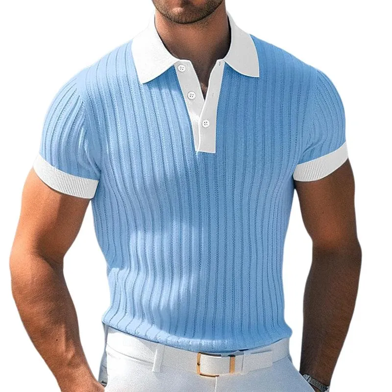 Men's Contrast Color Knitted Short-sleeved POLO Shirt 50946670X sold by Manly