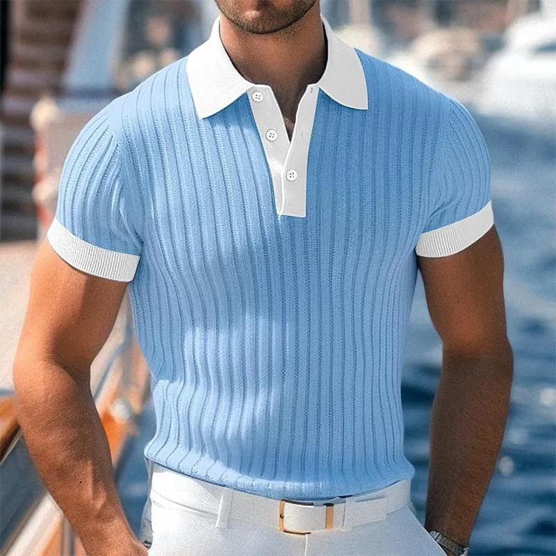Men's Contrast Color Knitted Short-sleeved POLO Shirt 50946670X sold by Manly product image thumbnail 5