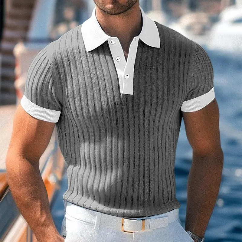 Men's Contrast Color Knitted Short-sleeved POLO Shirt 50946670X sold by Manly product image thumbnail 3