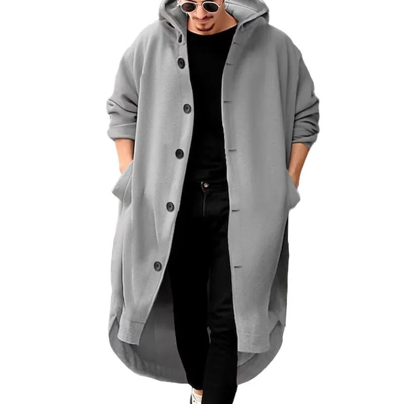 Men's Casual Solid Color Mid-Length Loose Long Sleeve Hooded Cardigan 67995775M sold by Manly