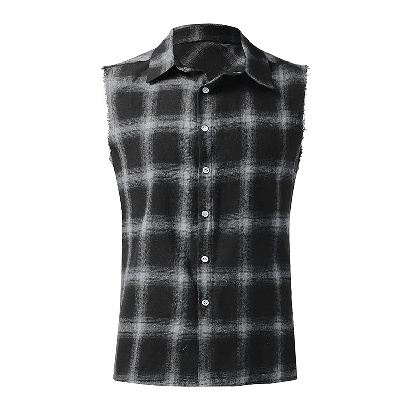 Men's Fashion Plaid Lapel Sleeveless Shirt 55411001M sold by Manly product image thumbnail 2