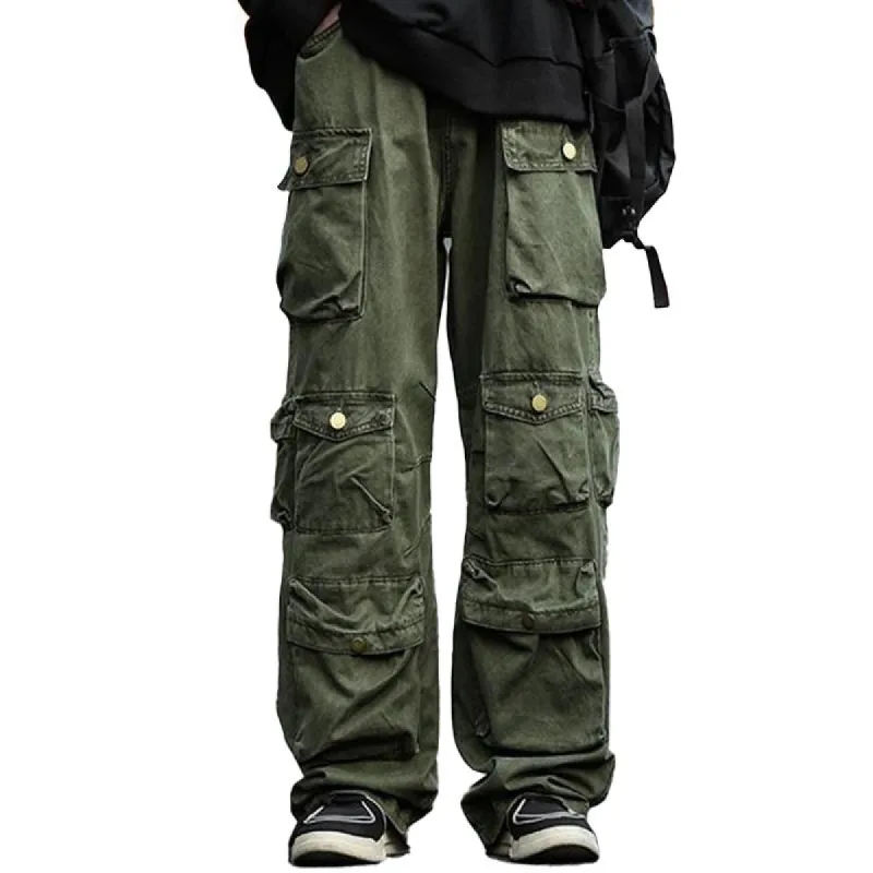Men's Fashion Solid Loose Multi-pocket Straight Cargo Pants 47789380Z sold by Manly