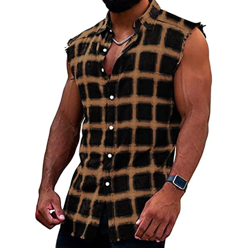 Men's Fashion Plaid Lapel Sleeveless Shirt 55411001M sold by Manly product image thumbnail 3