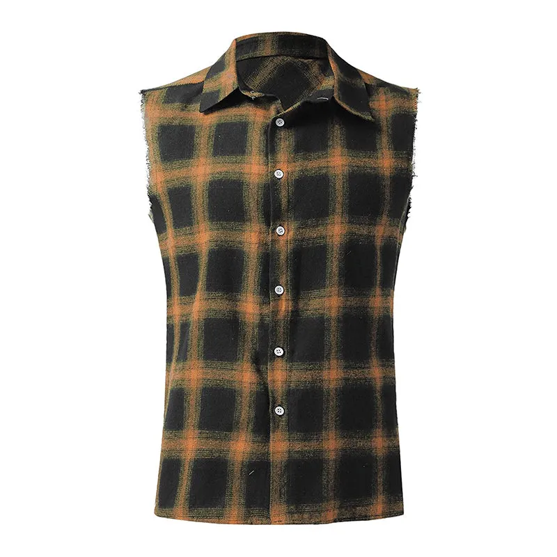 Men's Fashion Plaid Lapel Sleeveless Shirt 55411001M sold by Manly product image thumbnail 4