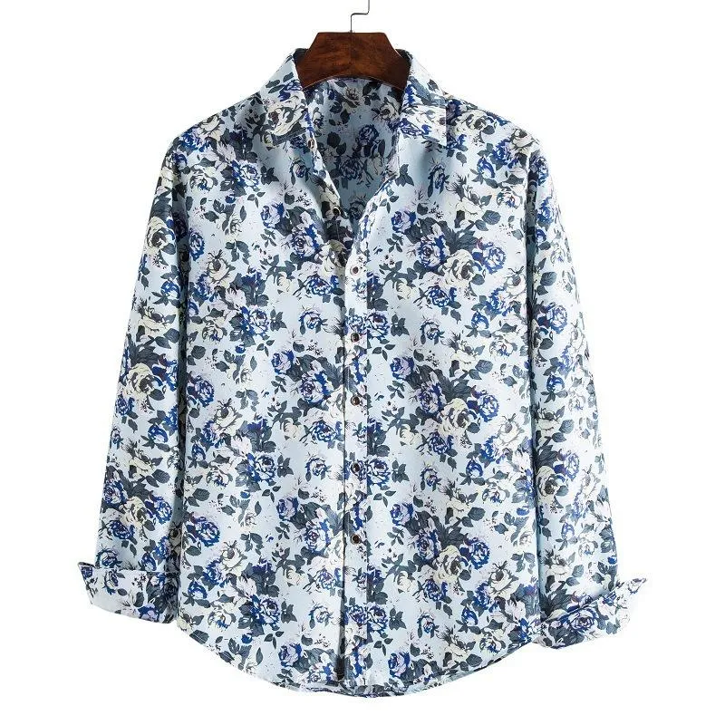 Men's Printed Casual Slim Lapel Long Sleeve Shirt 60431759X sold by Manly product image thumbnail 4