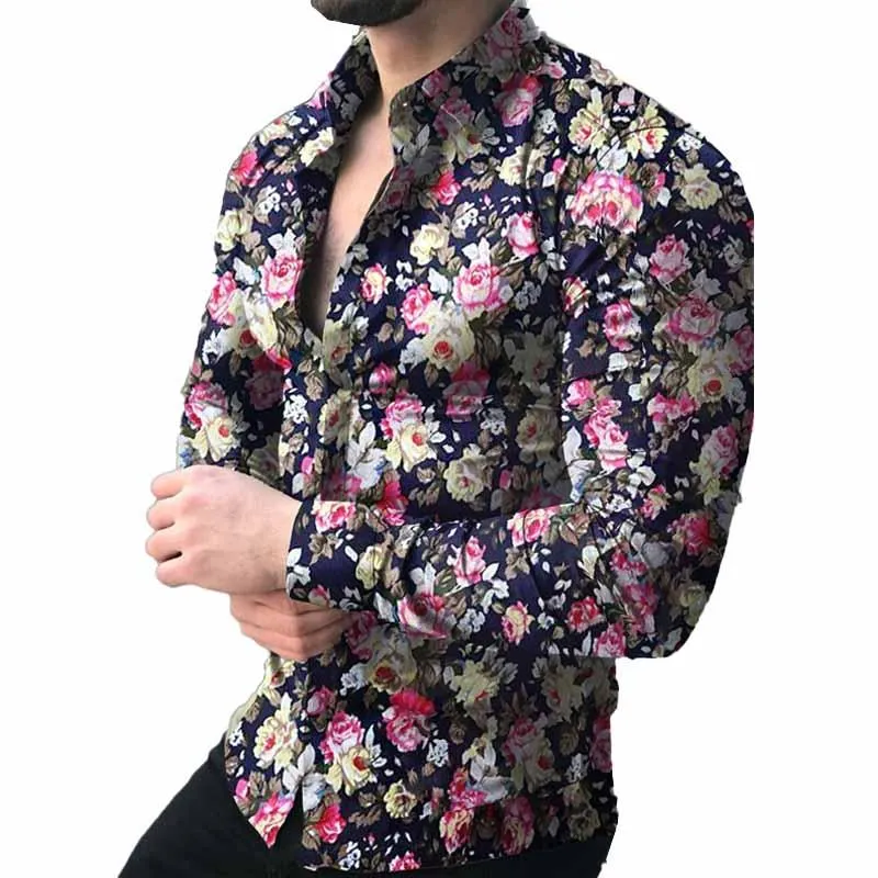 Men's Printed Casual Slim Lapel Long Sleeve Shirt 60431759X sold by Manly