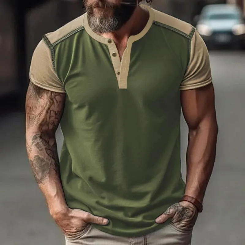 Men's Color Block Henley Collar Short Sleeve T-Shirt 23456326Y sold by Manly product image thumbnail 2