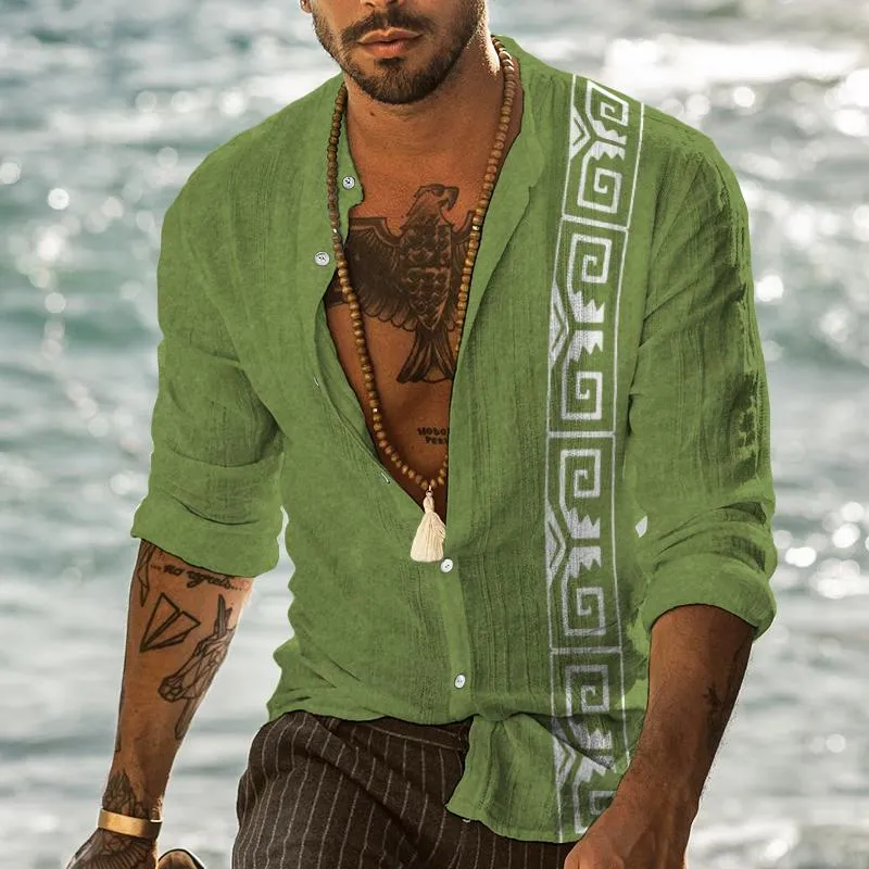 Men's Simple Ethnic Style Stand Collar Long Sleeve Shirt 43648442TO sold by Manly product image thumbnail 2