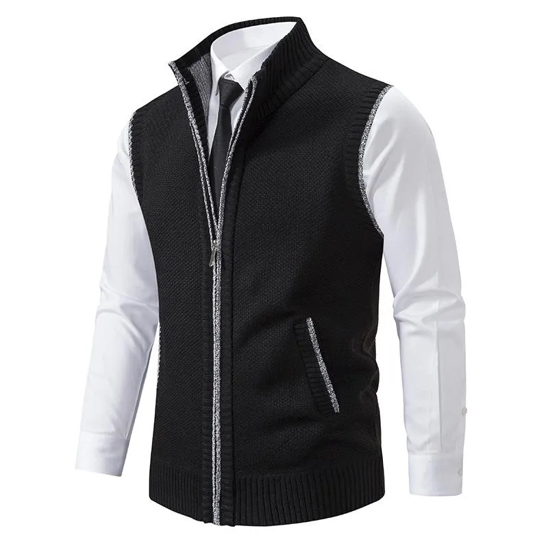 Men's Casual Solid Color Stand Collar Sleeveless Knitted Vest 19972434Y sold by Manly