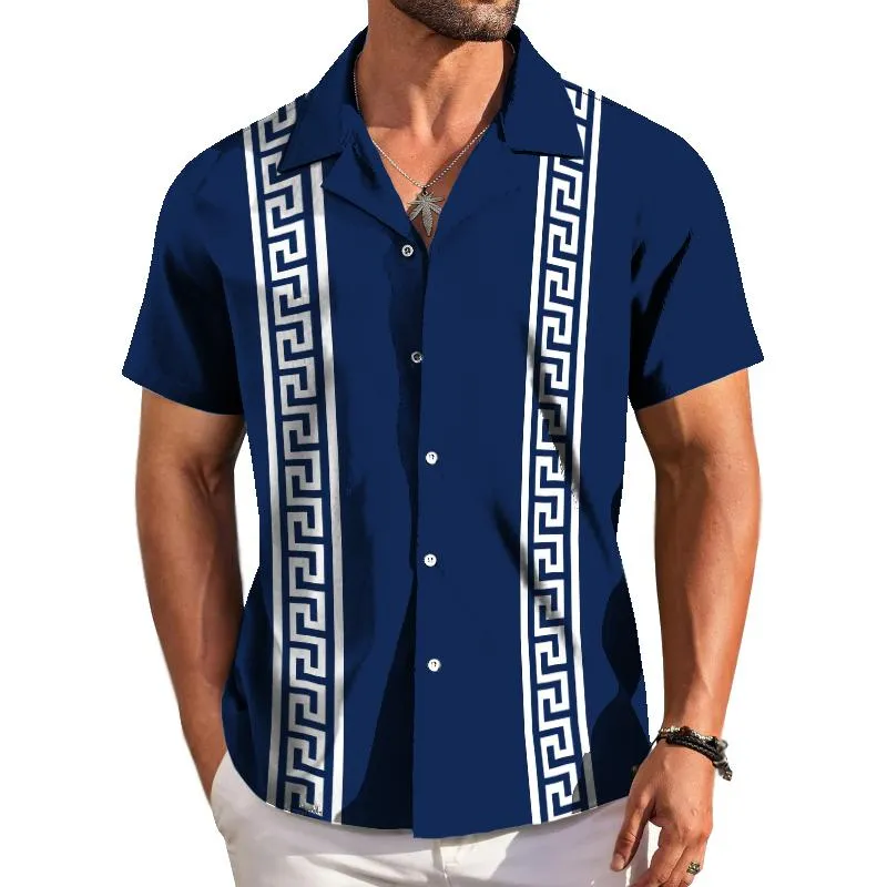 Men's Retro Simple Back Pattern Short-sleeved Shirt 34775430TO sold by Manly