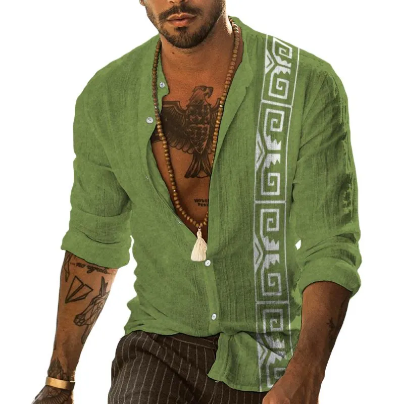 Men's Simple Ethnic Style Stand Collar Long Sleeve Shirt 43648442TO sold by Manly