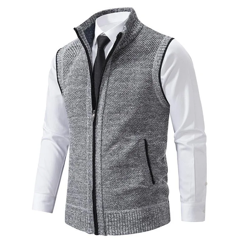 Men's Casual Solid Color Stand Collar Sleeveless Knitted Vest 19972434Y sold by Manly product image thumbnail 4