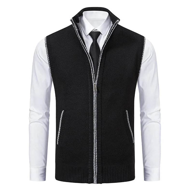 Men's Casual Solid Color Stand Collar Sleeveless Knitted Vest 19972434Y sold by Manly product image thumbnail 3