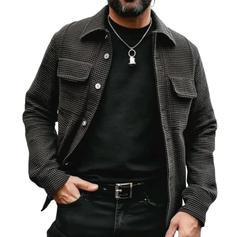 Men's Vintage Casual Solid Color Pocket Lapel Jacket 97334245TO sold by Manly