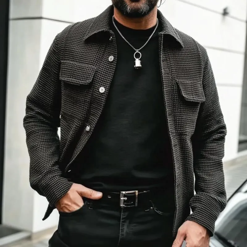 Men's Vintage Casual Solid Color Pocket Lapel Jacket 97334245TO sold by Manly product image thumbnail 2