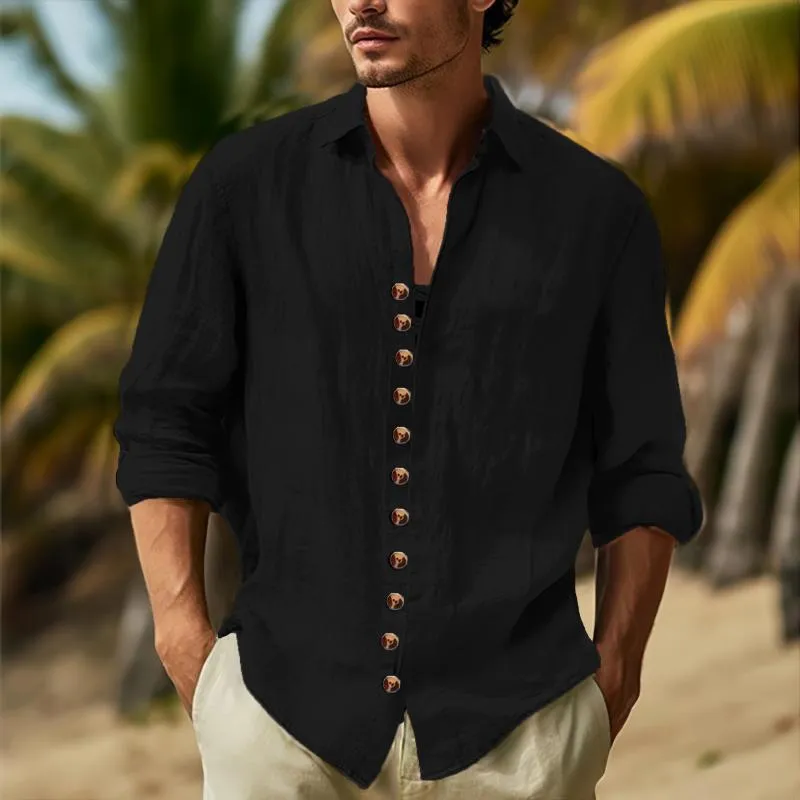 Men's Vintage Cotton and Linen Multi-Button Long Sleeve Shirt 67414965Y sold by Manly product image thumbnail 2