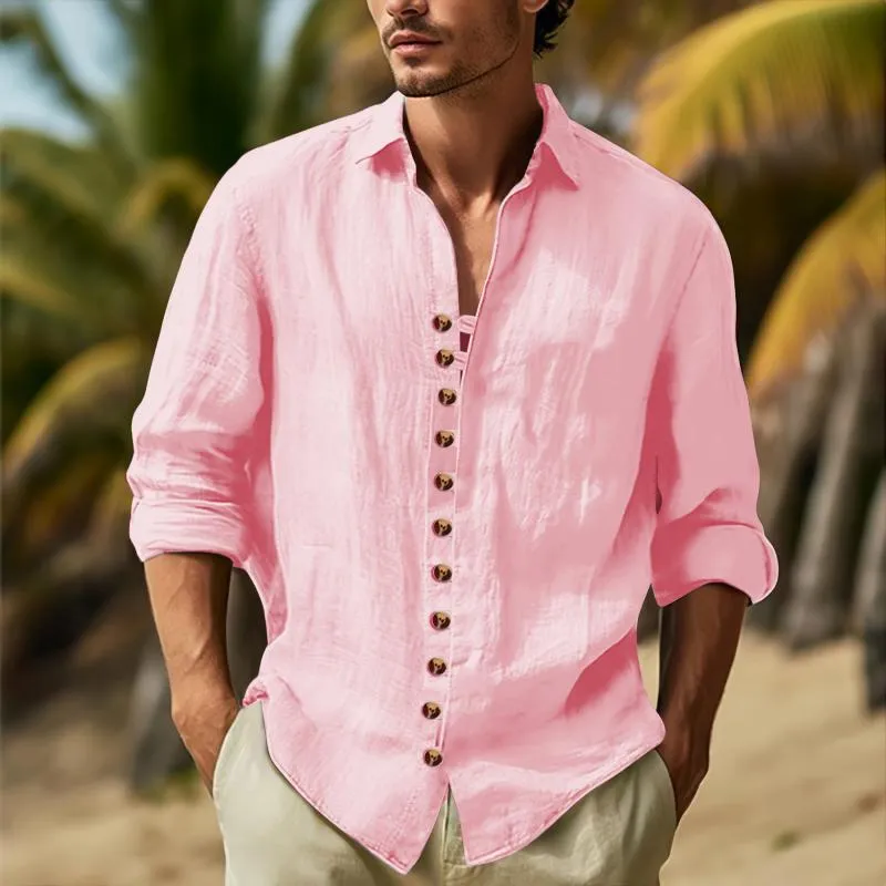 Men's Vintage Cotton and Linen Multi-Button Long Sleeve Shirt 67414965Y sold by Manly product image thumbnail 5