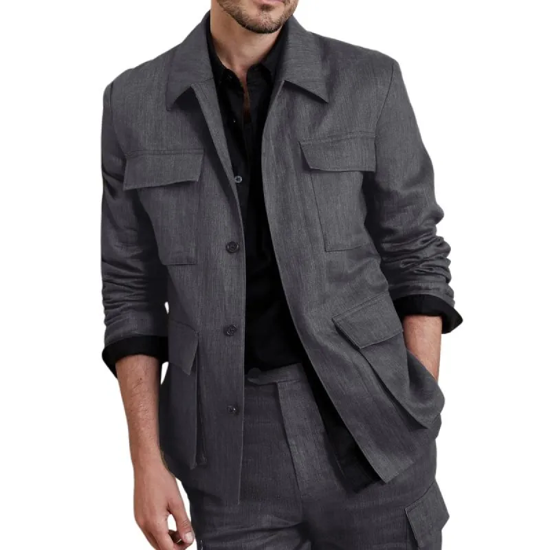 Men's Vintage Cotton Linen Lapel Multi-Pocket Safari Jacket 72212650M sold by Manly