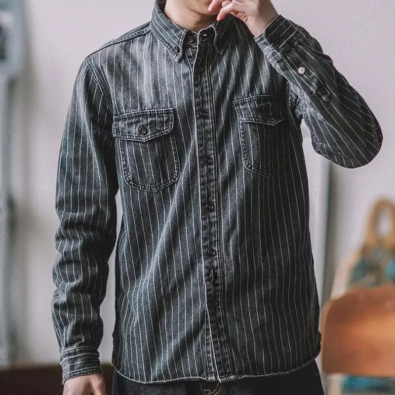 Men's Retro Casual Striped Lapel Long Sleeve Shirt Jacket 45230246TO sold by Manly product image thumbnail 5