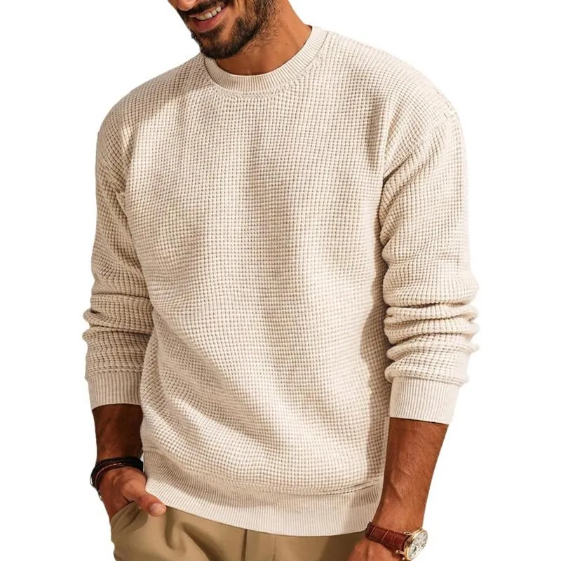 Men's Solid Color Crew Neck Pullover Waffle Knit Sweater 33644630X sold by Manly