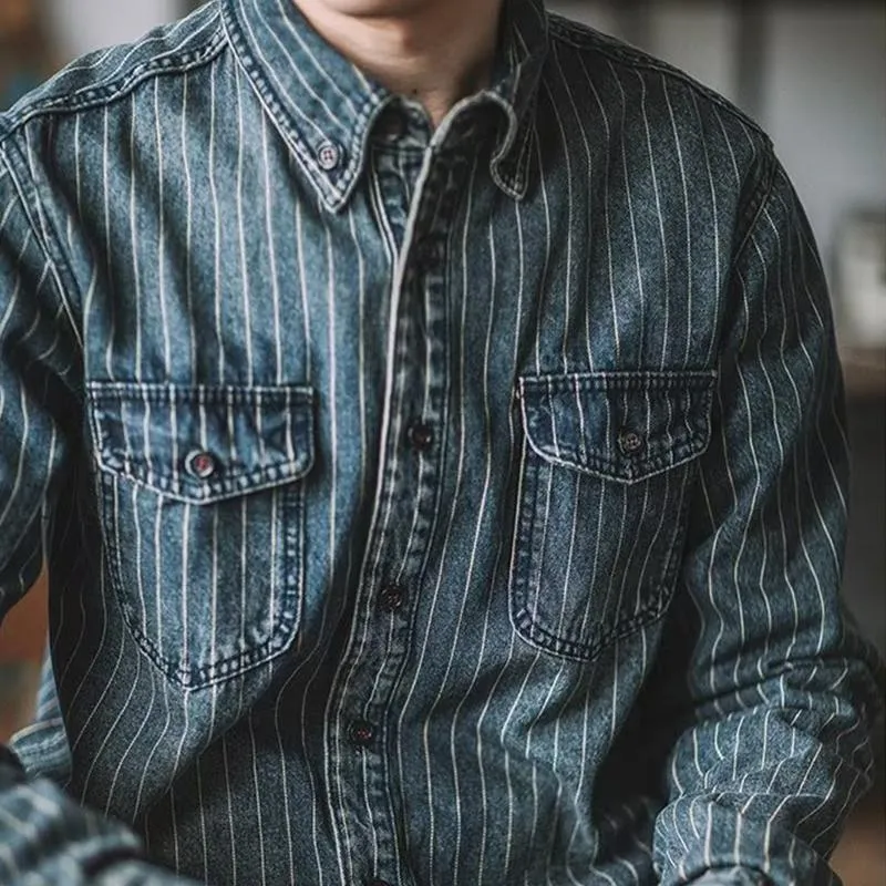 Men's Retro Casual Striped Lapel Long Sleeve Shirt Jacket 45230246TO sold by Manly product image thumbnail 4