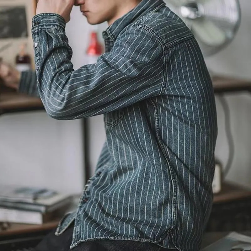 Men's Retro Casual Striped Lapel Long Sleeve Shirt Jacket 45230246TO sold by Manly product image thumbnail 3