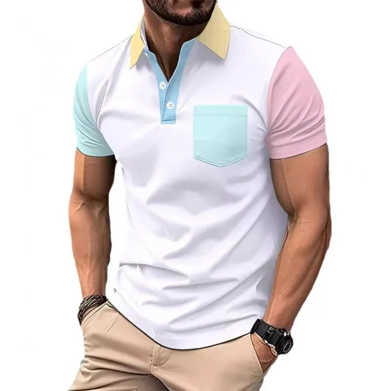 Men's Casual Contrast Lapel Short Sleeve Polo Shirt 53052178M sold by Manly