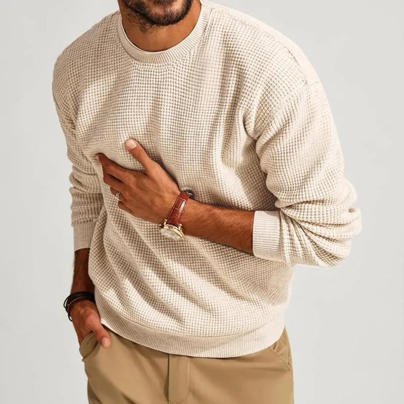 Men's Solid Color Crew Neck Pullover Waffle Knit Sweater 33644630X sold by Manly product image thumbnail 5