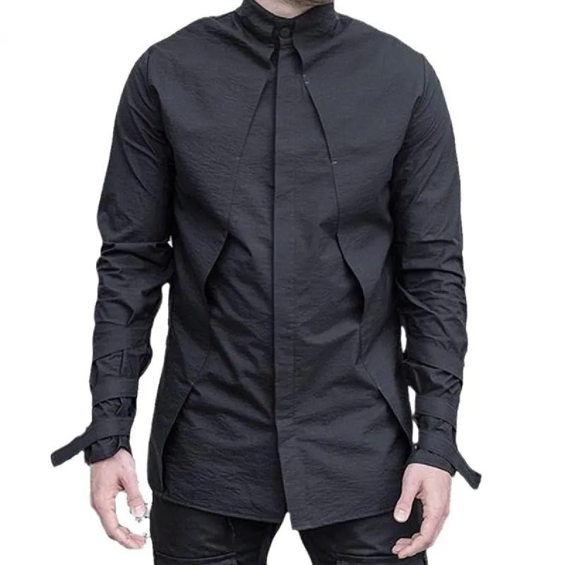 Men's Long Sleeve Casual Solid Color Stand Collar Shirt 01483965X sold by Manly