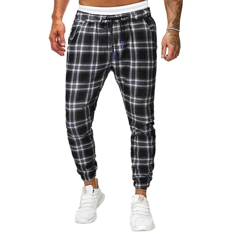 Men's Retro Casual Plaid Print Drawstring Sports Pants 78597983TO sold by Manly