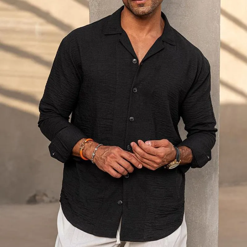 Men's Retro Casual Solid Color Lapel Long Sleeve Shirt 70300740TO sold by Manly product image thumbnail 3