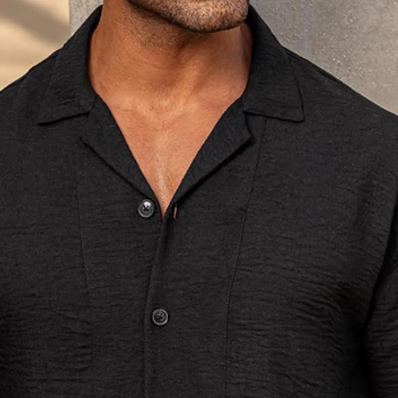 Men's Retro Casual Solid Color Lapel Long Sleeve Shirt 70300740TO sold by Manly product image thumbnail 4