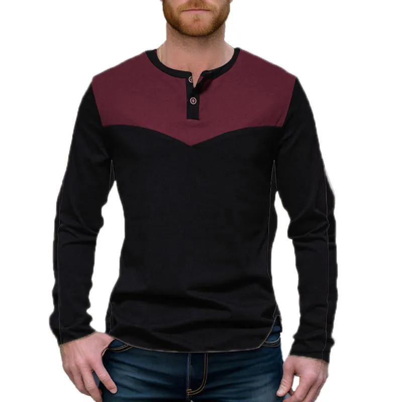Men's Vintage Colorblock Henley Collar Long Sleeve T-Shirt 49368151Y sold by Manly