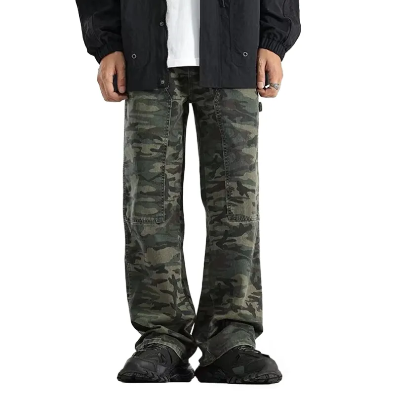 Men's Camouflage Stitching Straight Loose Casual Cargo Pants 48986329Z sold by Manly