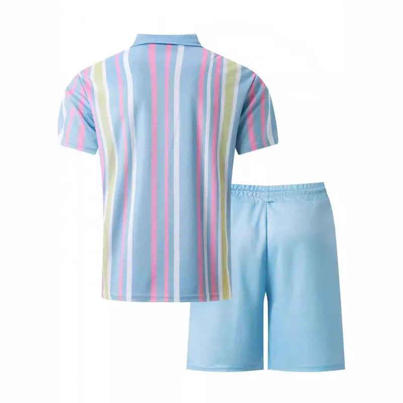 Men's Striped Print Short Sleeve Polo Shirt and Shorts Set 68148622Y sold by Manly product image thumbnail 4