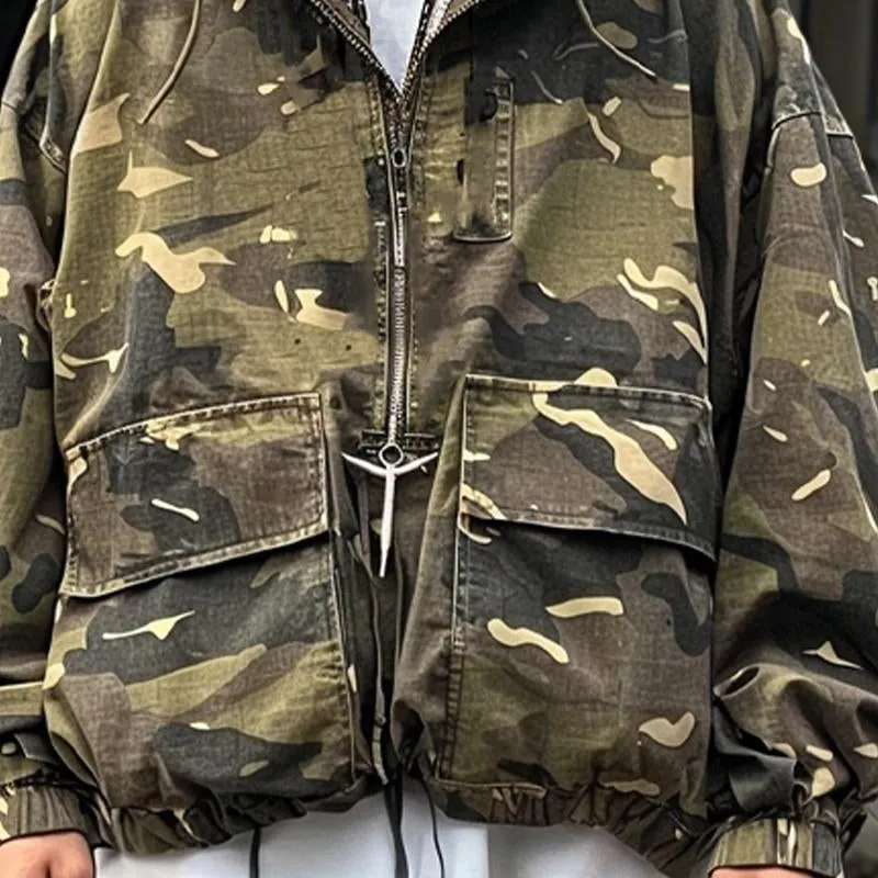 Men's Camouflage Washed Vintage Zip Cargo Hooded Jacket 10496694X sold by Manly product image thumbnail 2